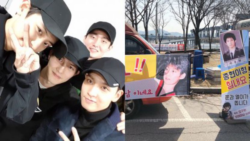 EXO အဖွဲ့ဝင် Chanyeol နှင့် မင်းသားချွဲထယ်ဂျွန်းတို့က CNBLUE အဖွဲ့ဝင် Jonghyun ၏ ရိုက်ကွင်းသို့ Food Truck ပေးပို့